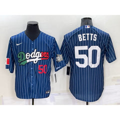 Men's Los Angeles Dodgers #50 Mookie Betts Navy Mexico World Series Cool Base Stitched Baseball Jersey