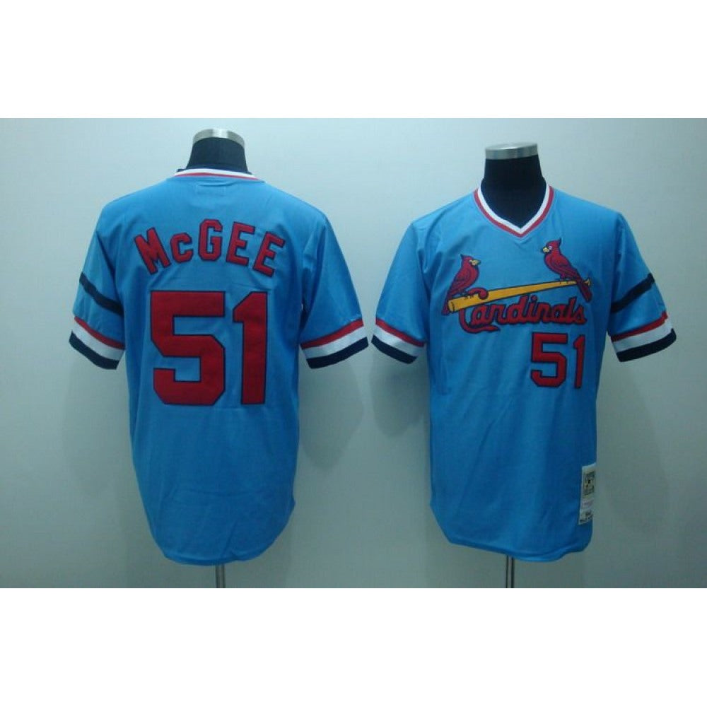 Mitchell and Ness Cardinals #51 Willie McGee Stitched Blue Throwback MLB Jersey