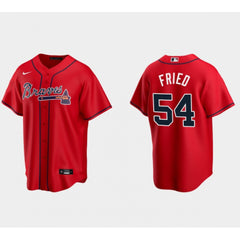 Men's Atlanta Braves #54 Max Fried Red Cool Base Stitched Baseball Jersey