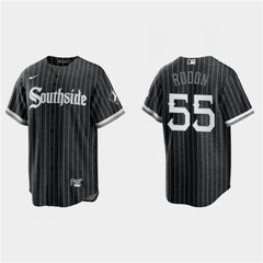 Men's Chicago White Sox #55 Carlos Rodon Black 2021 City Connect Cool Base Stitched Jersey