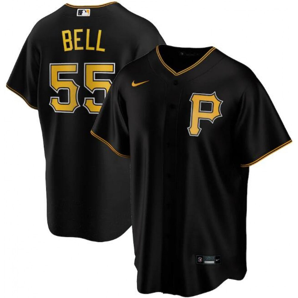 Men's Pittsburgh Pirates #55 Josh Bell Black Cool Base Stitched Jersey