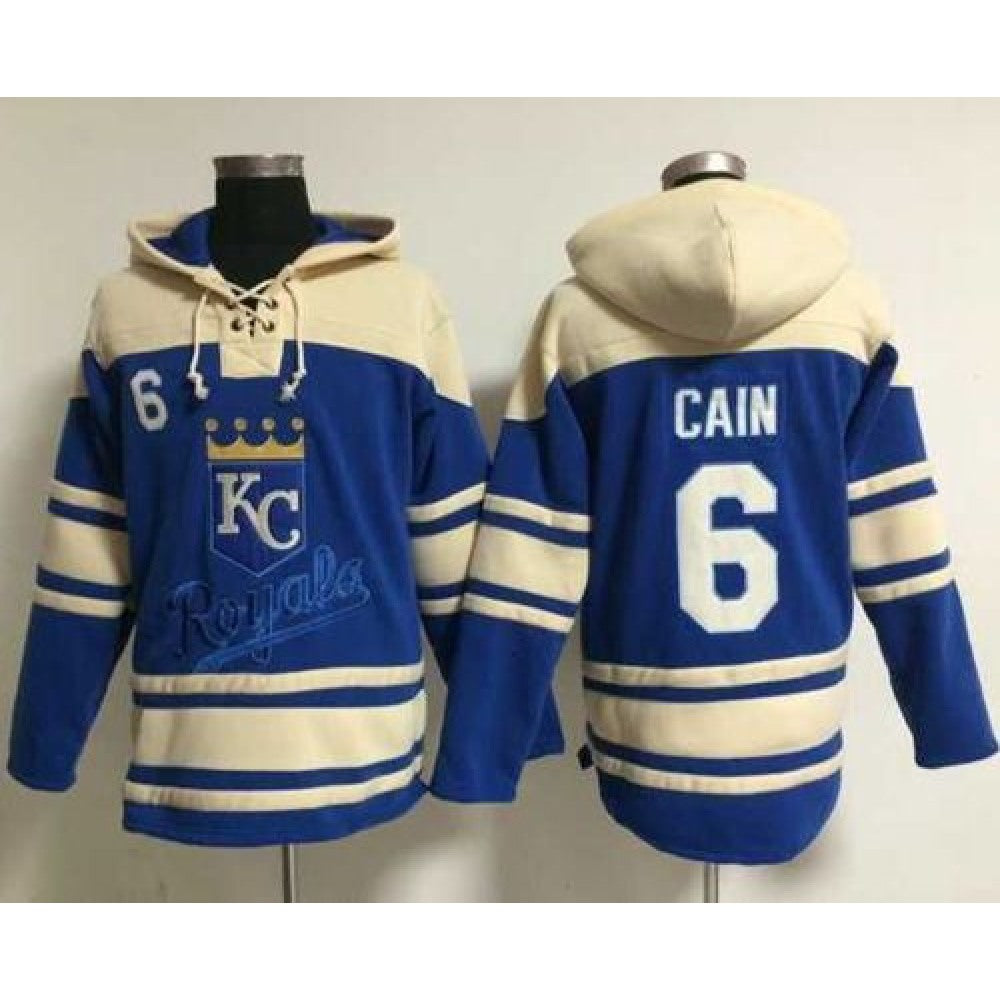 Royals #6 Lorenzo Cain Light Blue Sawyer Hooded Sweatshirt MLB Hoodie