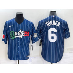 Men's Los Angeles Dodgers #6 Trea Turner Navy Mexico World Series Cool Base Stitched Baseball Jersey