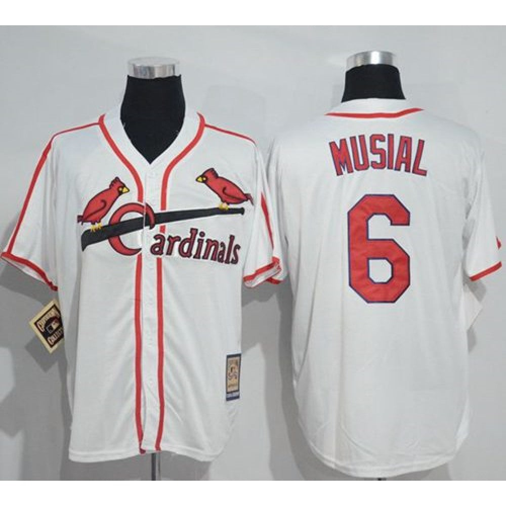 Mitchell And Ness Cardinals #6 Stan Musial White Throwback Stitched MLB Jersey