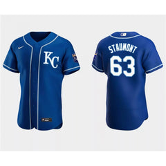 Men's Kansas City Royals #63 Josh Staumont Royal Flex Base Stitched MLB Jersey