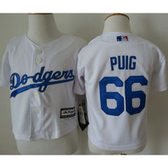 Toddler Dodgers #66 Yasiel Puig White Cool Base Stitched MLB Jersey