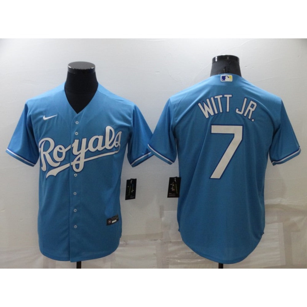 Men's Kansas City Royals #7 Bobby Witt Jr. Light Blue Cool Base Stitched Jersey