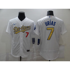 Men's Los Angeles Dodgers #7 Julio Urias 2021 White Gold Sttiched Jersey