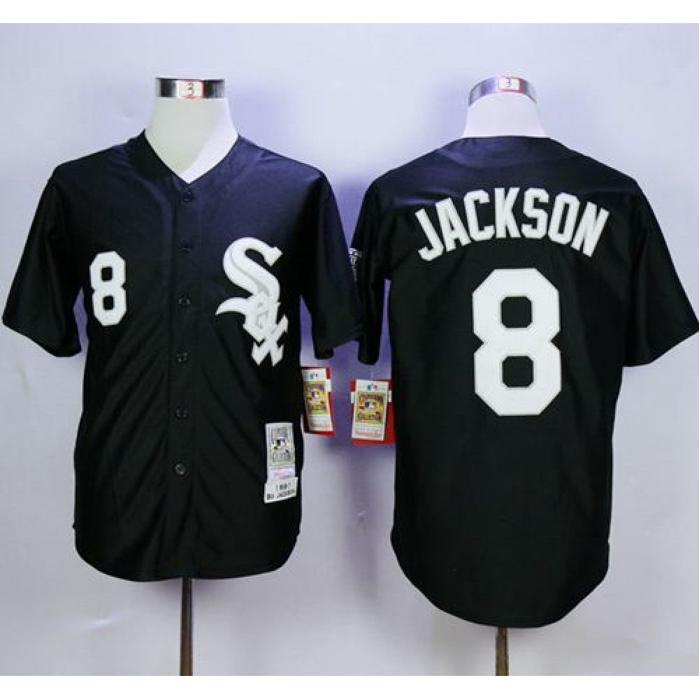 Mitchell and Ness White Sox #8 Bo Jackson Stitched Black Throwback MLB Jersey
