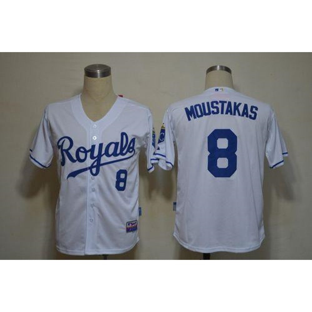 Royals #8 Mike Moustakas White Cool Base Stitched MLB Jersey