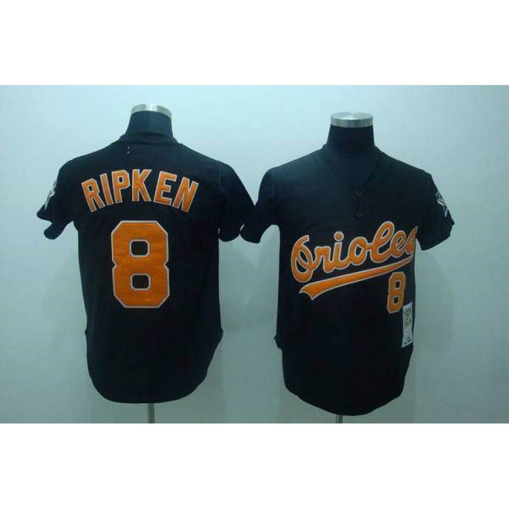 Mitchell and Ness Orioles #8 Cal Ripken Stitched Black Throwback MLB Jersey