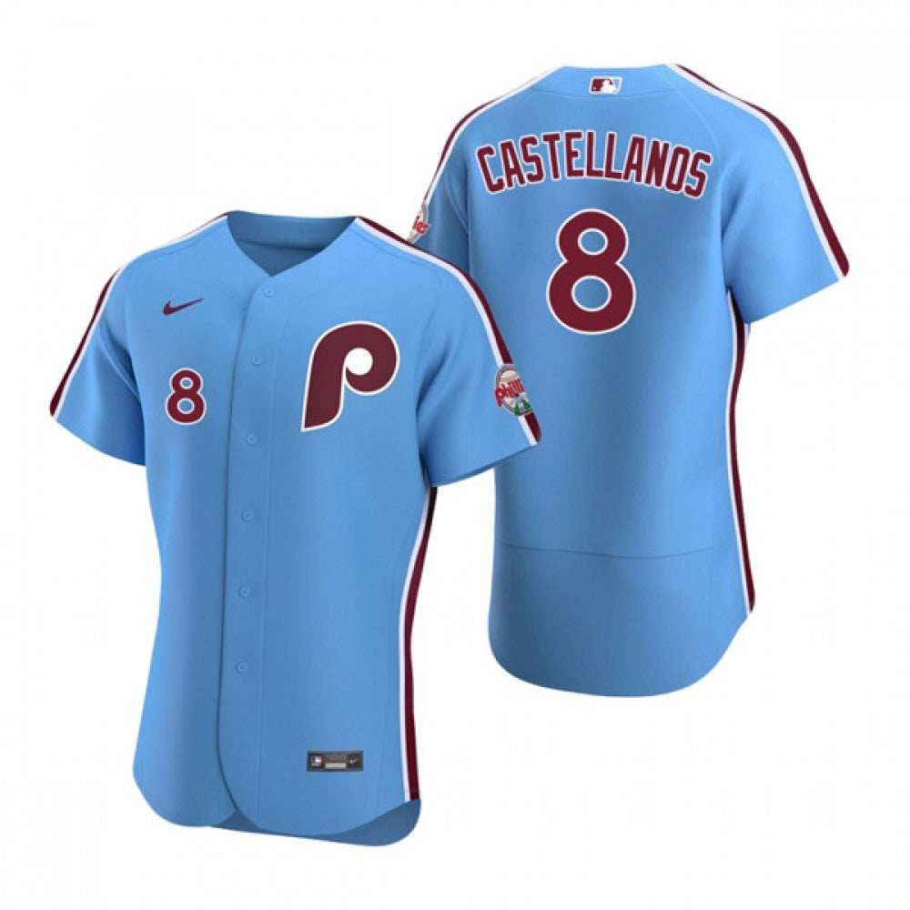 Men's Philadelphia Phillies #8 Nick Castellanos Blue Flex Base Stitched Baseball Jersey