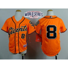 Giants #8 Hunter Pence Orange Alternate W/2014 World Series Patch Stitched Youth MLB Jersey