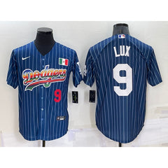 Men's Los Angeles Dodgers #9 Gavin Lux Navy Mexico Rainbow Cool Base Stitched Baseball Jersey