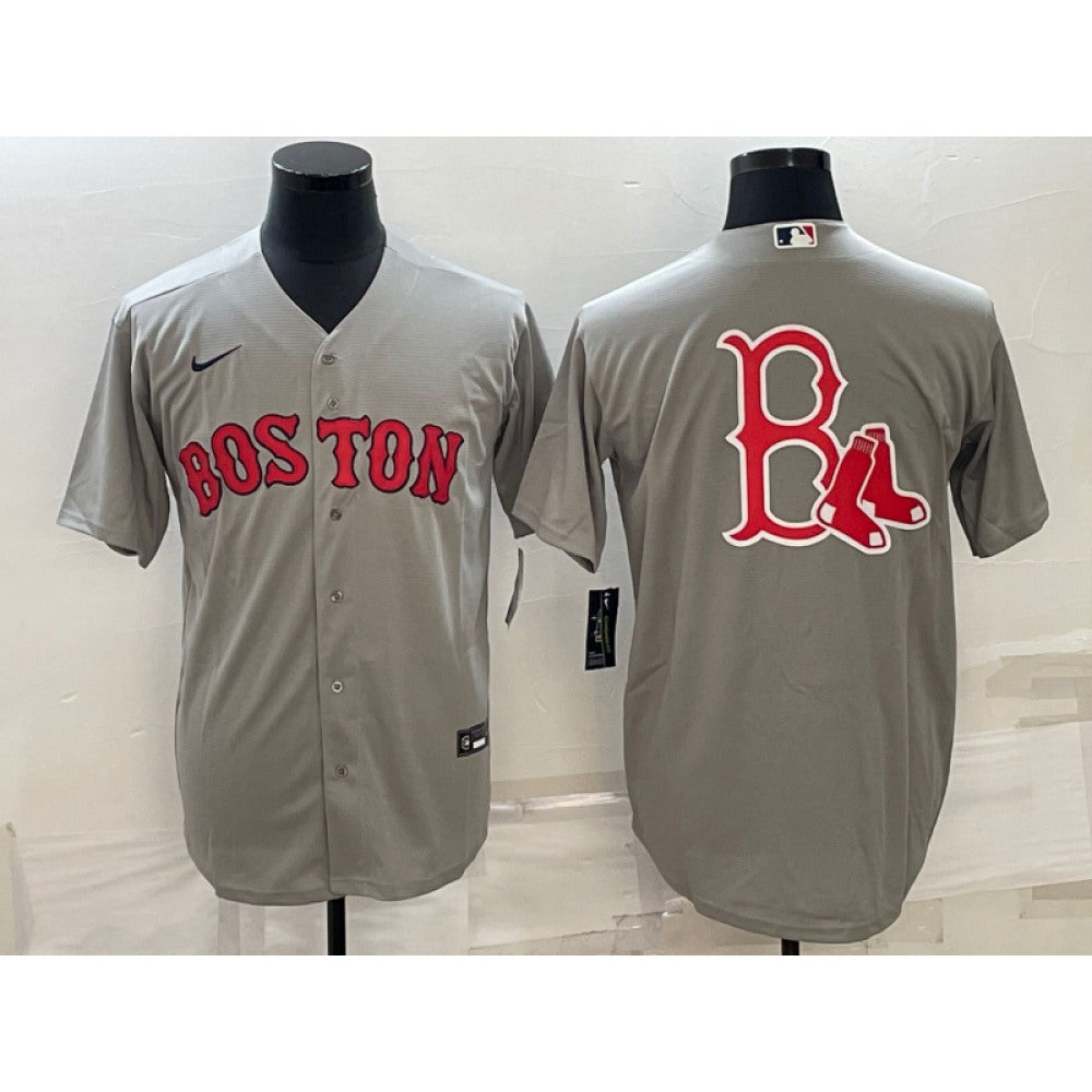 Men's Boston Red Sox Gray Team Big Logo Cool Base Stitched Jersey