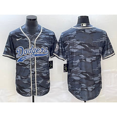 Men's Los Angeles Dodgers Blank Gray Camo Cool Base With Patch Stitched Baseball Jersey