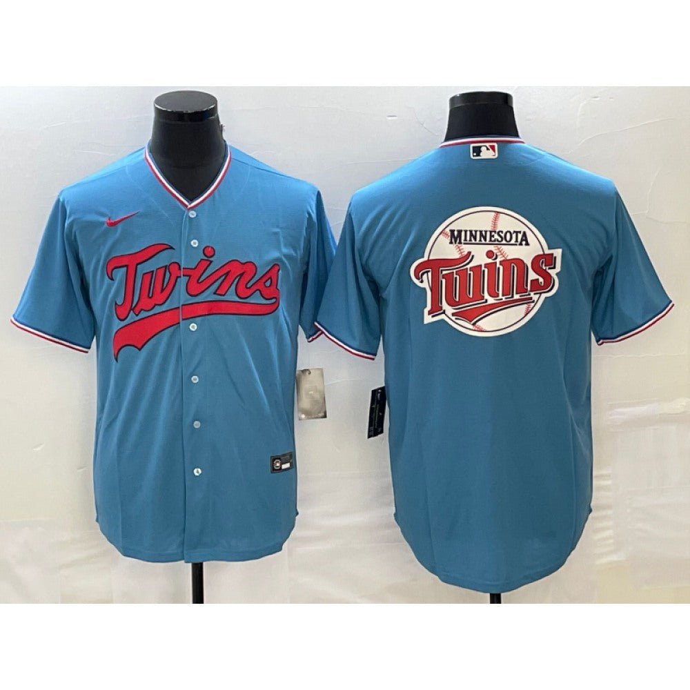 Men's Minnesota Twins Blue Team Big Logo Cool Base Stitched Jersey