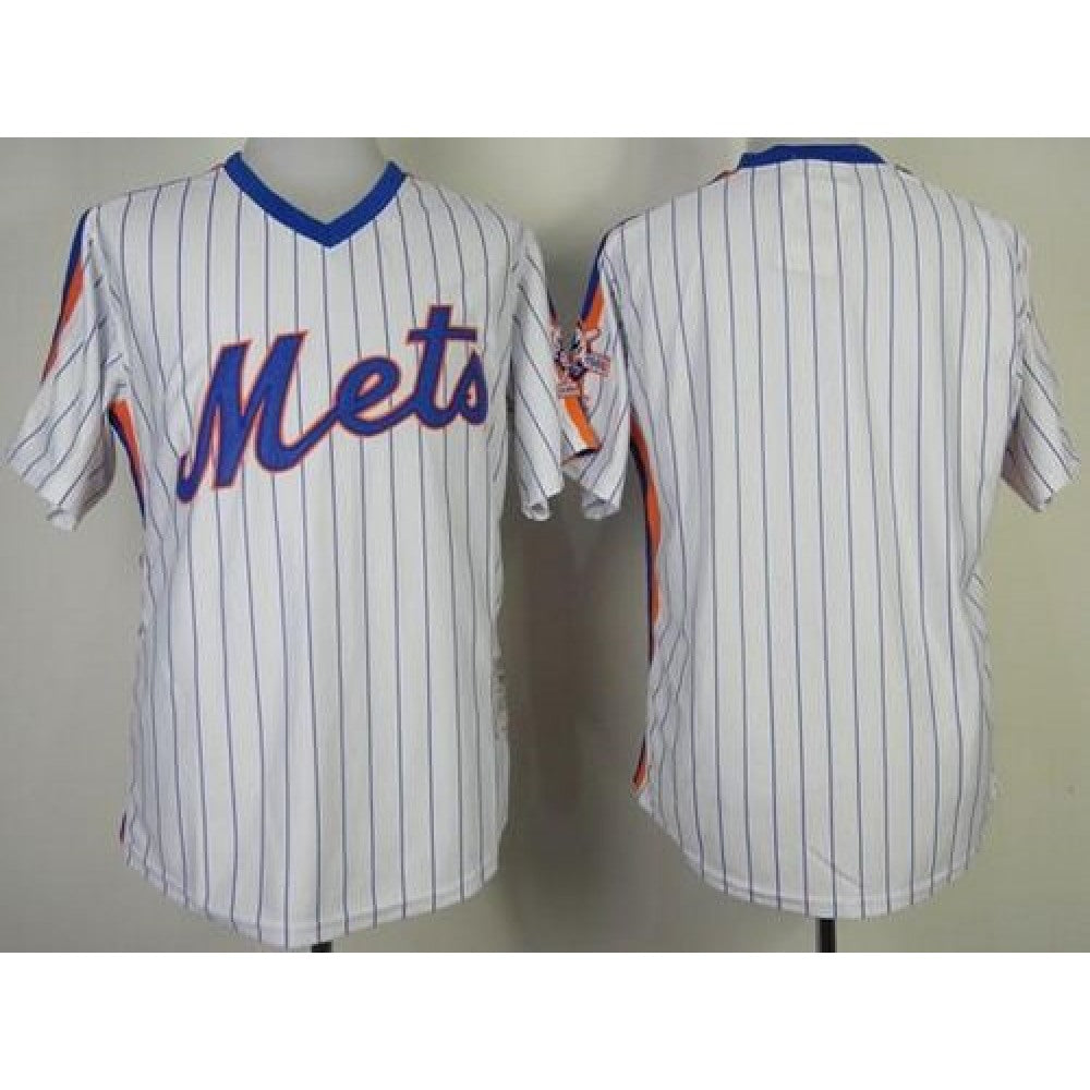 Mitchell And Ness Mets Blank White(Blue Strip) Throwback Stitched MLB Jersey