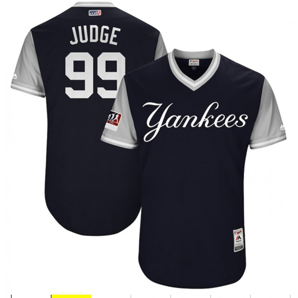 Men's New York Yankees Aaron Judge "All Rise" Majestic Navy/Gray 2017 Little League World Series Players Weekend Classic Jersey
