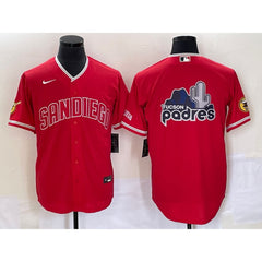 Men's San Diego Padres Red Team Big Logo Cool Base With Patch Stitched Baseball Jersey
