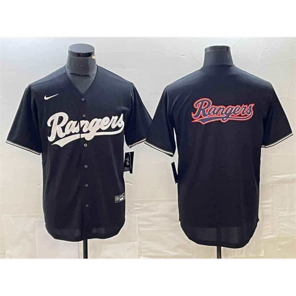 Men's Texas Rangers Black Team Big Logo Cool Base Stitched Baseball Jersey