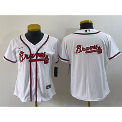 Women's Atlanta Braves White Team Big Logo Stitched Jersey(Run Small)