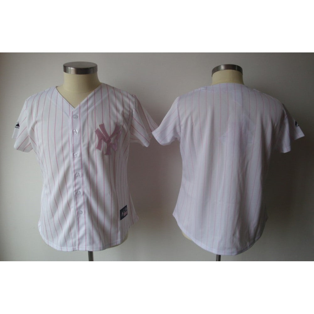 Yankees Blank White With Pink Strip Women's Fashion Stitched MLB Jersey