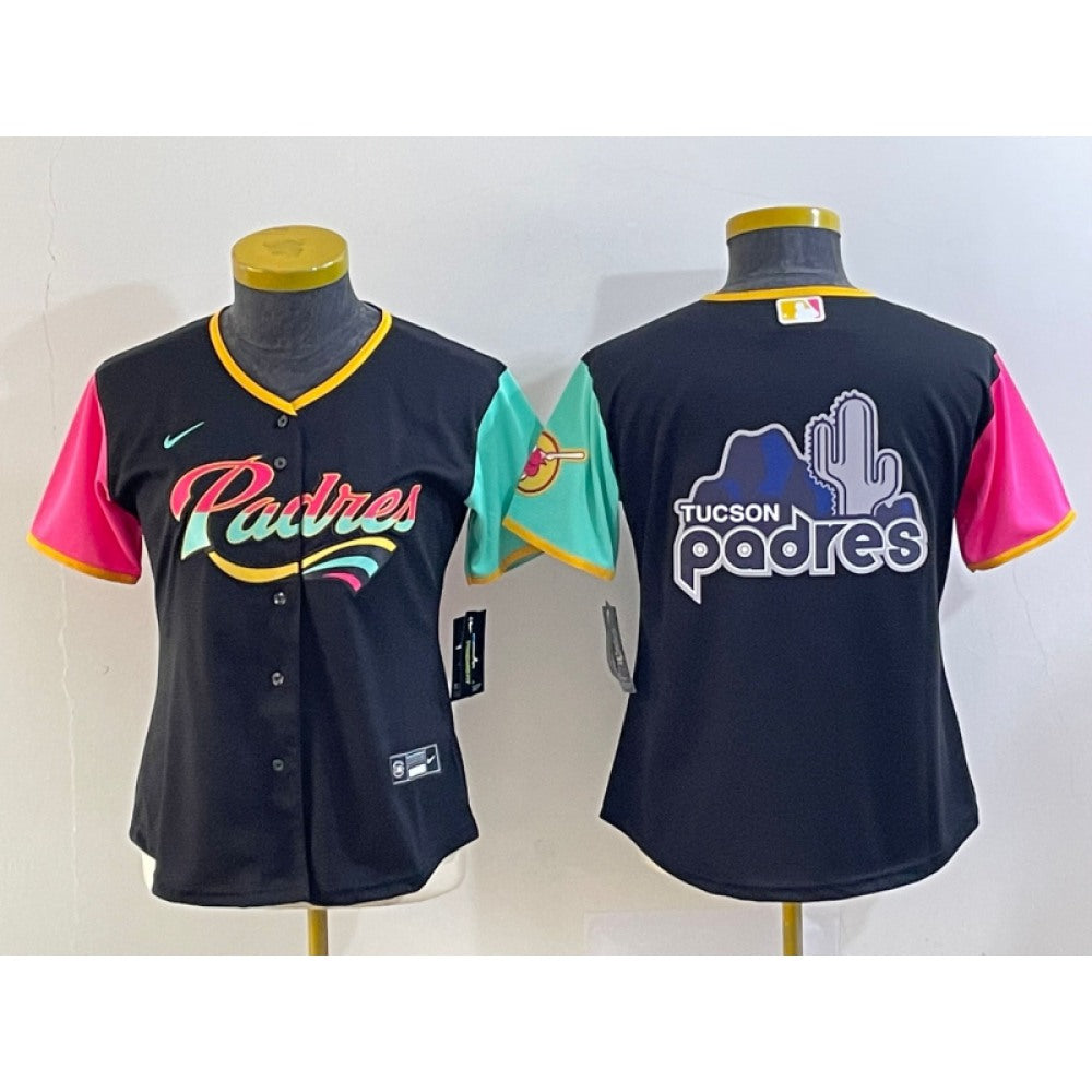 Women's San Diego Padres Black Team Big Logo City Connect Stitched Baseball Jersey(Run Small)