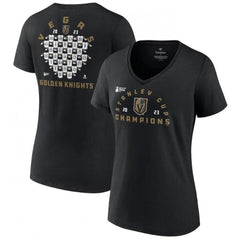Women's Vegas Golden Knights Black 2023 Stanley Cup Champions Jersey Roster V-Neck T-Shirt
