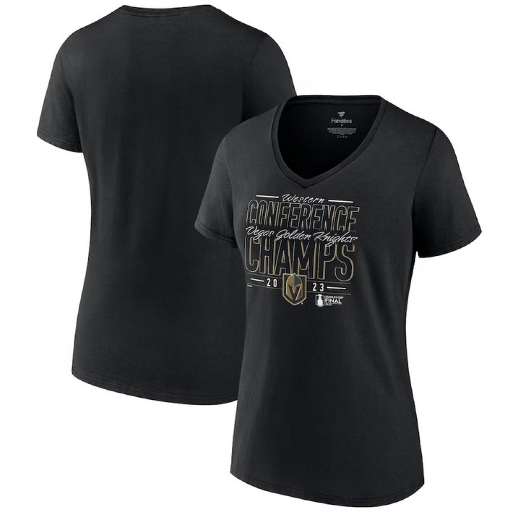 Women's Vegas Golden Knights Black 2023 Western Conference Champions Goal Tender V-Neck T-Shirt