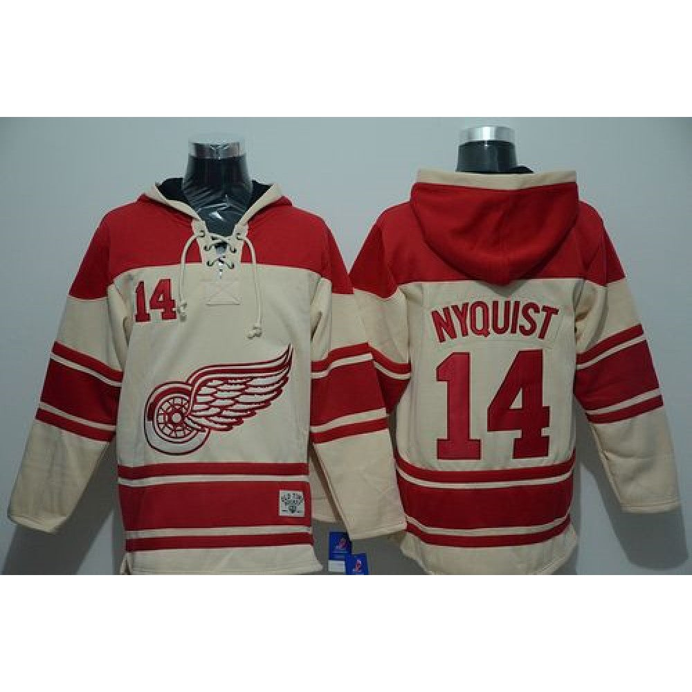 Red Wings #14 Gustav Nyquist Cream Sawyer Hooded Sweatshirt Stitched NHL Jersey