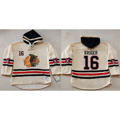 Blackhawks #16 Marcus Kruger Cream Heavyweight Pullover Hoodie Stitched NHL Jersey