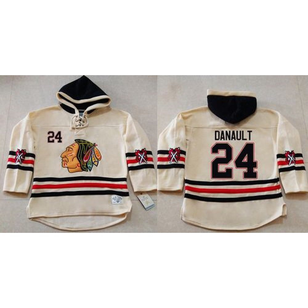 Blackhawks #24 Phillip Danault Cream Heavyweight Pullover Hoodie Stitched NHL Jersey