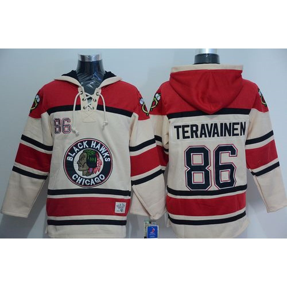 Blackhawks #86 Teuvo Teravainen Cream Sawyer Hooded Sweatshirt Stitched NHL Jersey