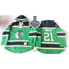 Blackhawks #21 Stan Mikita Green St. Patrick's Day McNary Lace Hoodie 2015 Stanley Cup Stitched NHL Jersey