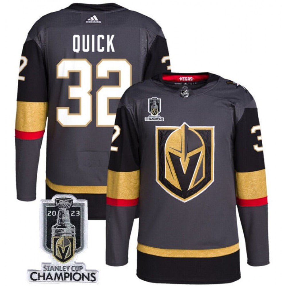 Men's Vegas Golden Knights #32 Jonathan Quick Grey 2023 Stanley Cup Champions Stitched Jersey