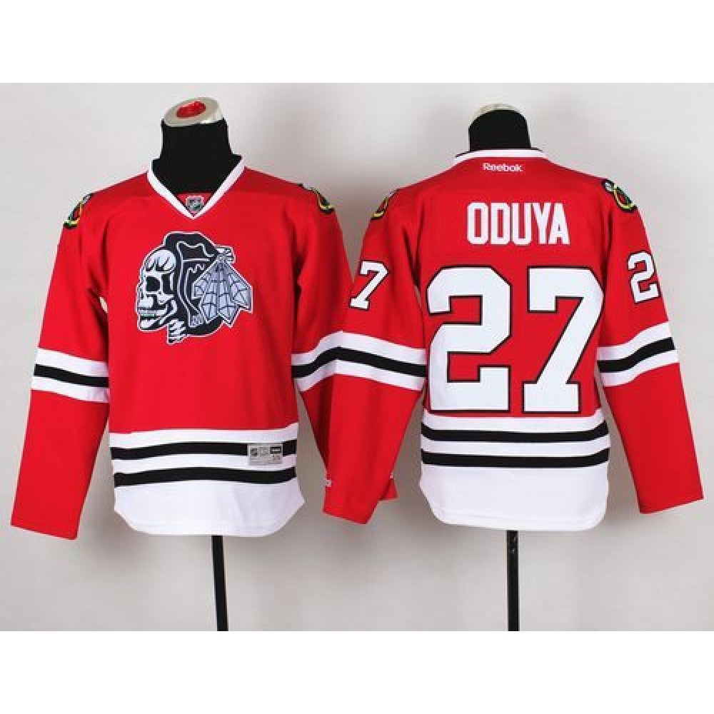 Blackhawks #27 Johnny Oduya Red(White Skull) Stitched Youth NHL Jersey