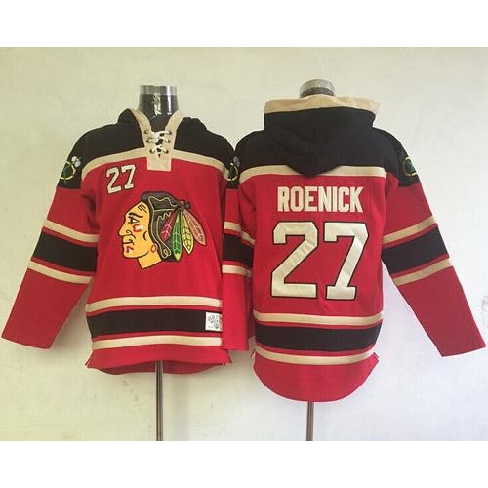 Blackhawks #27 Jeremy Roenick Red Sawyer Hooded Sweatshirt Stitched NHL Jersey