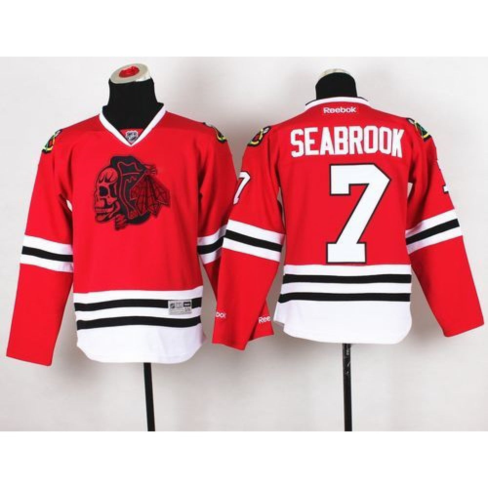 Blackhawks #7 Brent Seabrook Red(Red Skull) Stitched Youth NHL Jersey