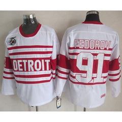 Red Wings #91 Sergei Fedorov White 75TH CCM Stitched NHL Jersey