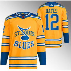 Men's St. Louis Blues #12 Kevin Hayes Yellow 2022-23 Reverse Retro Stitched Jersey