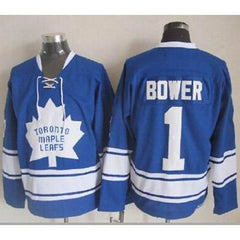 Maple Leafs #1 Johnny Bower Blue CCM Throwback Stitched NHL Jersey
