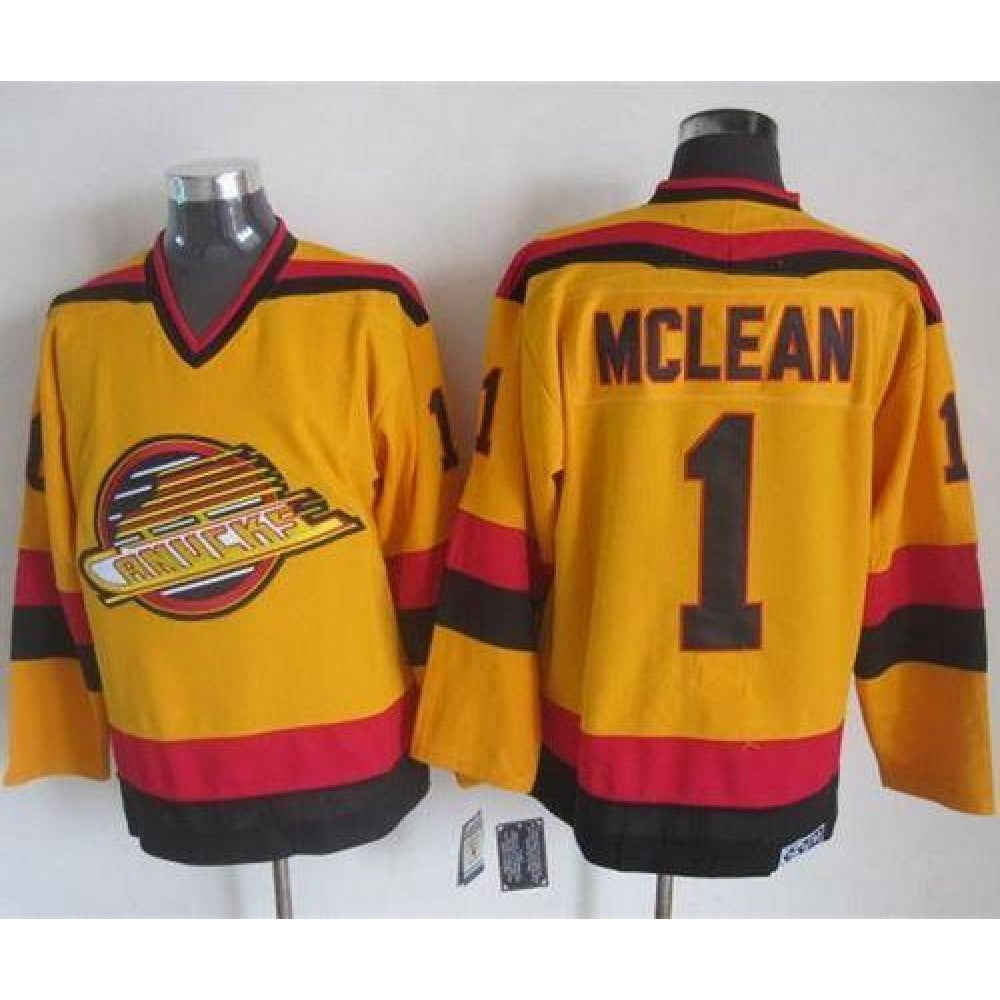 Canucks #1 Kirk Mclean Gold CCM Throwback Stitched NHL Jersey