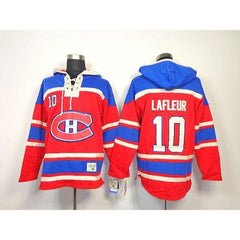 Canadiens #10 Guy Lafleur Red Sawyer Hooded Sweatshirt Stitched NHL Jersey