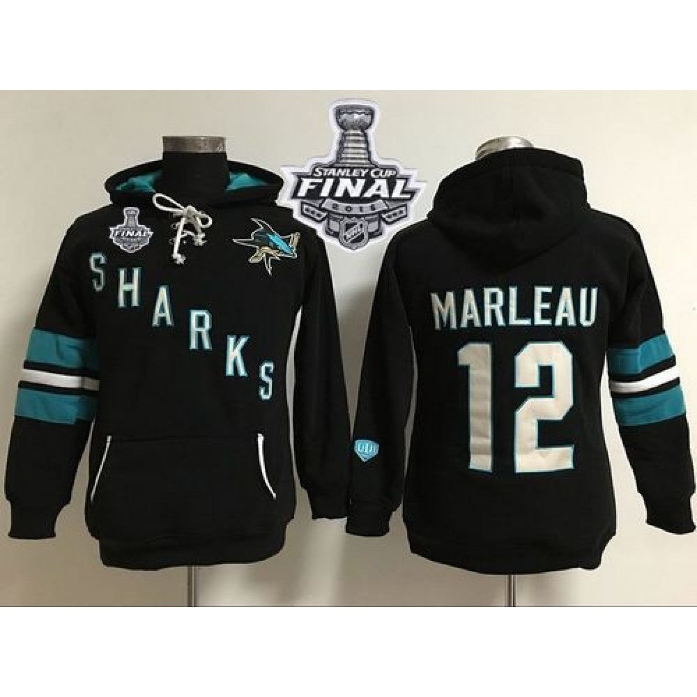 San Jose Sharks #12 Patrick Marleaui Black 2016 Stanley Cup Final Patch Women's Old Time Heidi Hoodie NHL Hoodie