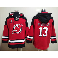Men's New Jersey Devils #13 Nico Hischier Red Ageless Must-Have Lace-Up Pullover Hoodie