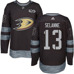 Ducks #13 Teemu Selanne Black 1917-2017 100th Anniversary Stitched NHL Jersey