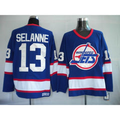 Jets #13 Teemu Selanne Stitched Blue CCM Throwback NHL Jersey