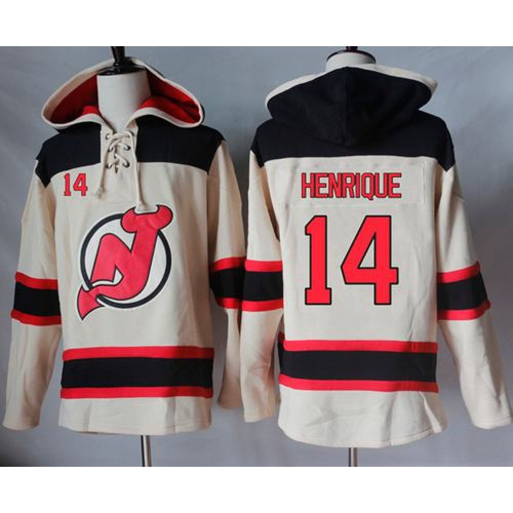 Devils #14 Adam Henrique Cream Sawyer Hooded Sweatshirt Stitched NHL Jersey
