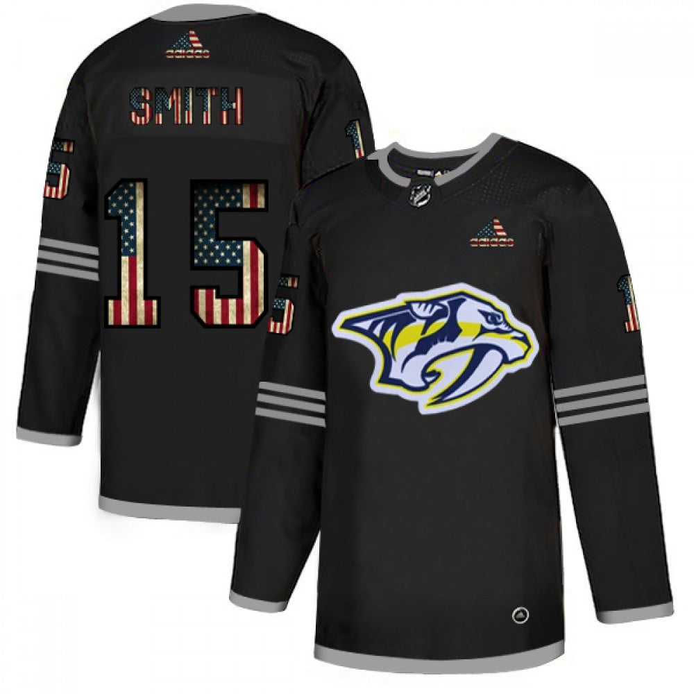 Men's Nashville Predators #15 Craig Smith 2020 Grey USA Flag Stitched NHL Jersey
